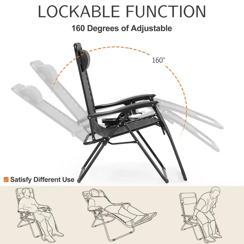 Zero Gravity Reclining Chair with Cup Holder - Adjustable Outdoor Lounge Chair