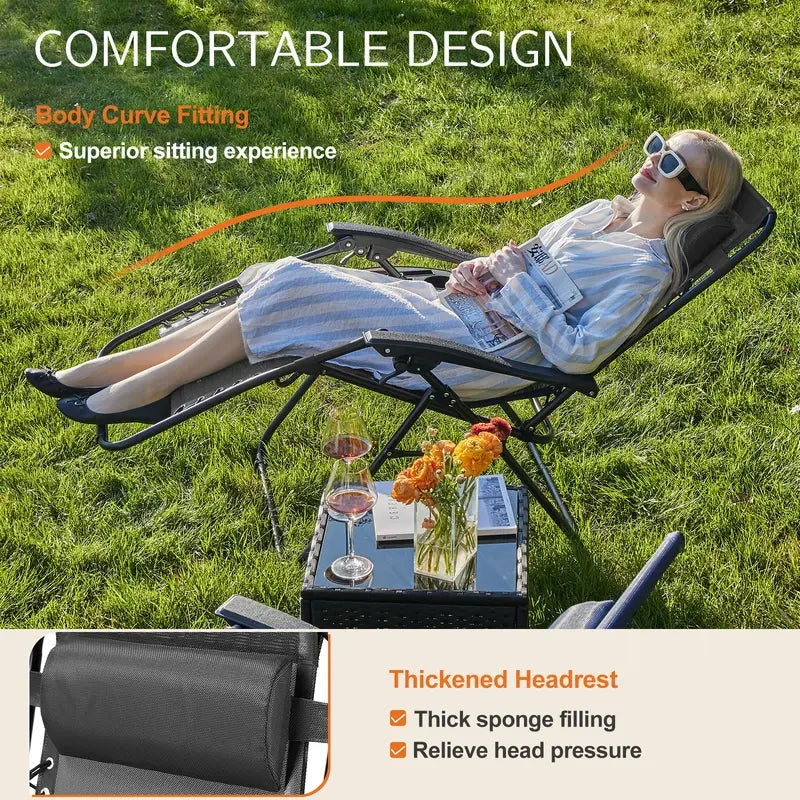 Zero Gravity Reclining Chair with Cup Holder - Adjustable Outdoor Lounge Chair