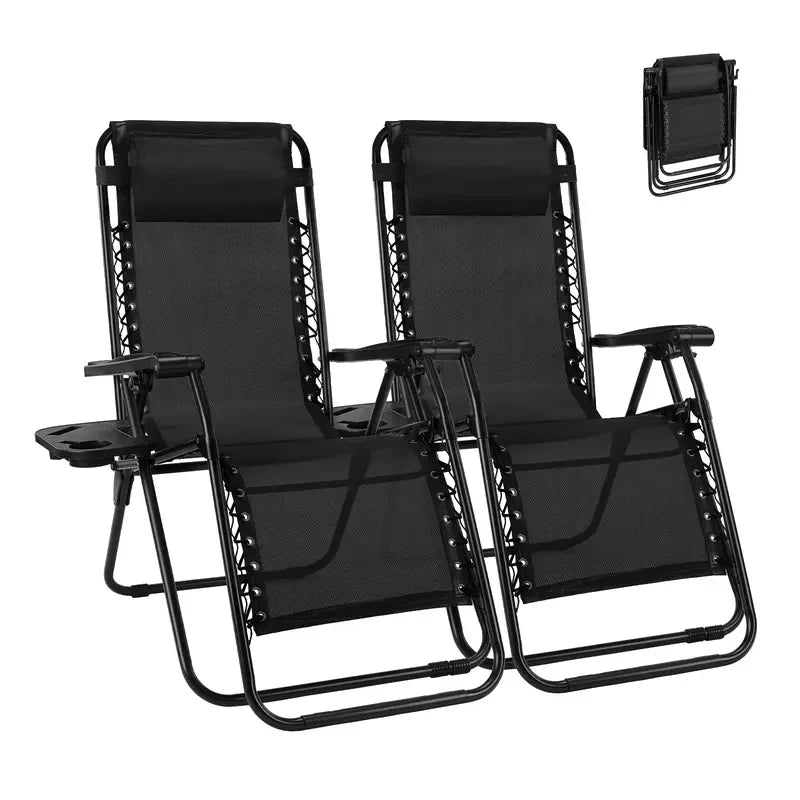 Zero Gravity Reclining Chair with Cup Holder - Adjustable Outdoor Lounge Chair