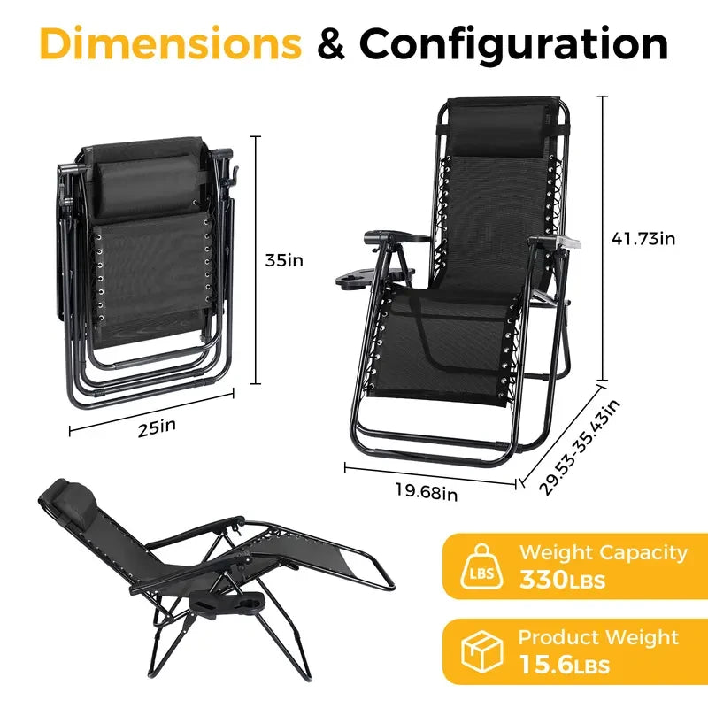 Zero Gravity Reclining Chair with Cup Holder - Adjustable Outdoor Lounge Chair