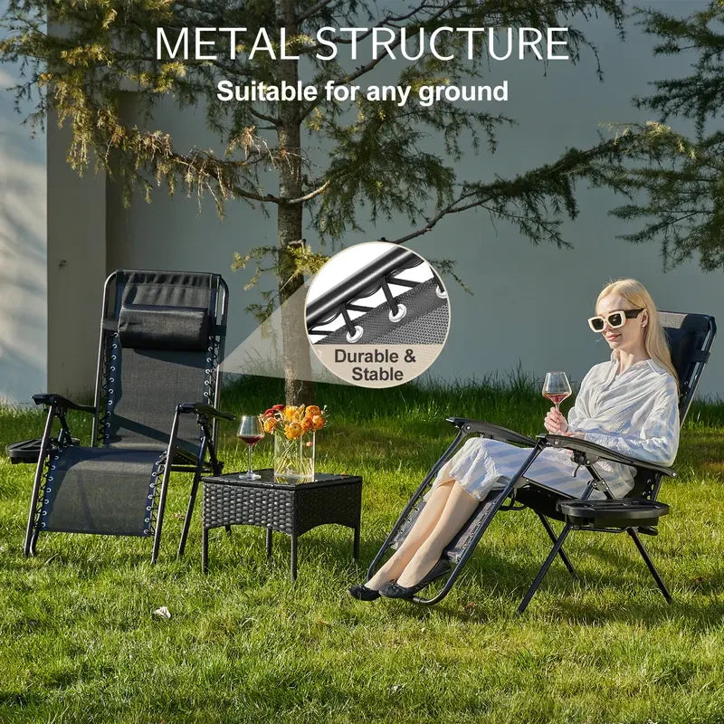 Zero Gravity Reclining Chair with Cup Holder - Adjustable Outdoor Lounge Chair