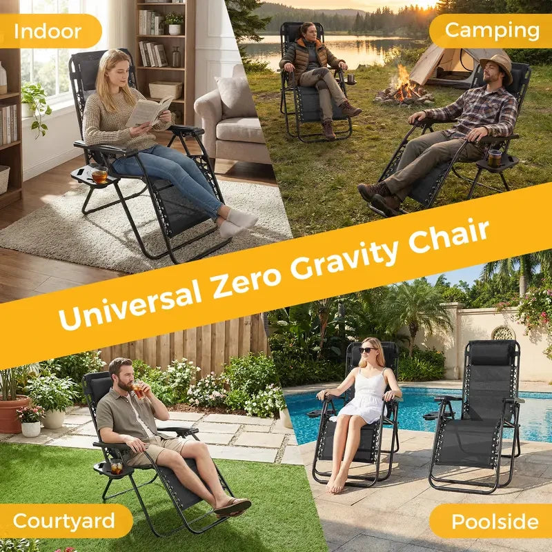 Zero Gravity Reclining Chair with Cup Holder - Adjustable Outdoor Lounge Chair